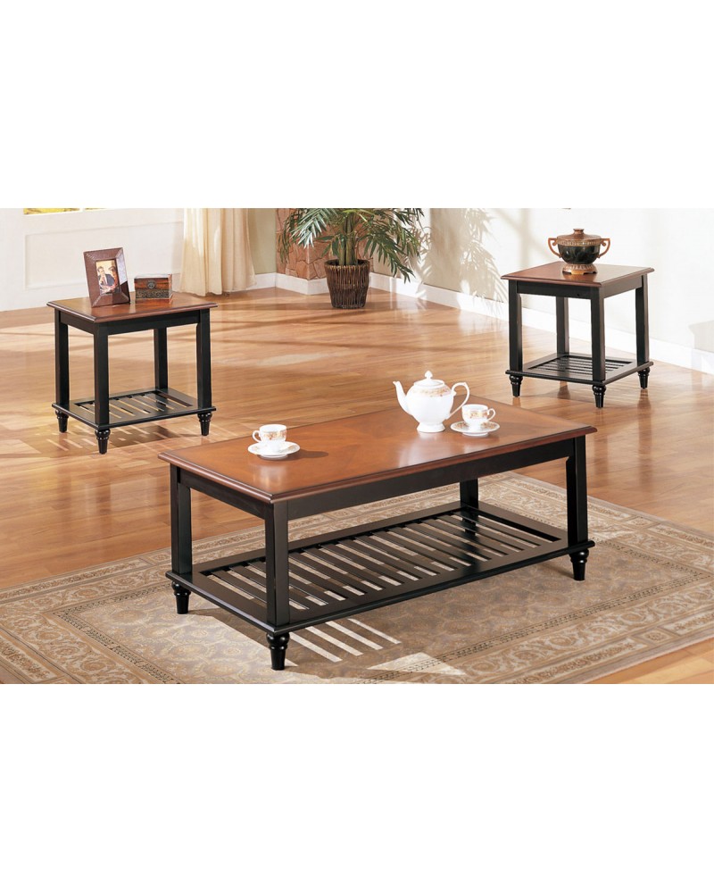 3 Piece Coffee Table Set, Country Style, Two Tone Wood Finish