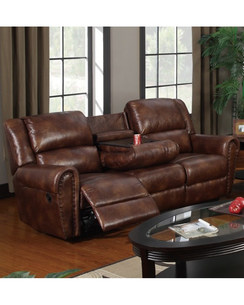 Padded Leatherette Motion Sofa, Loveseat and Recliner, Brown Sofa