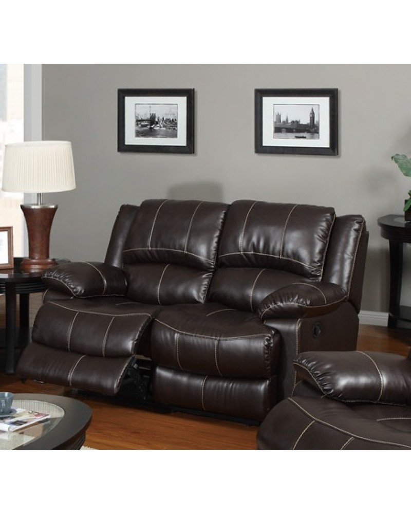 Bonded Leather Motion Sofa, Loveseat and Recliner, Dark Brown Loveseat