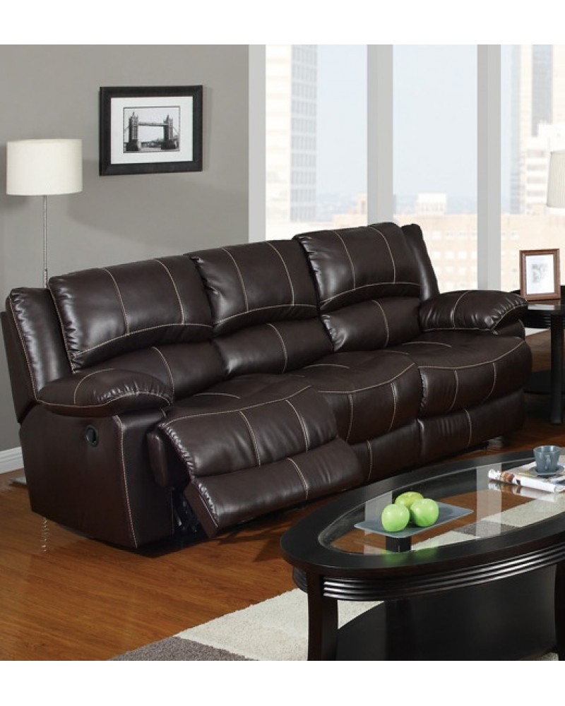 Bonded Leather Motion Sofa, Loveseat and Recliner, Dark Brown Sofa