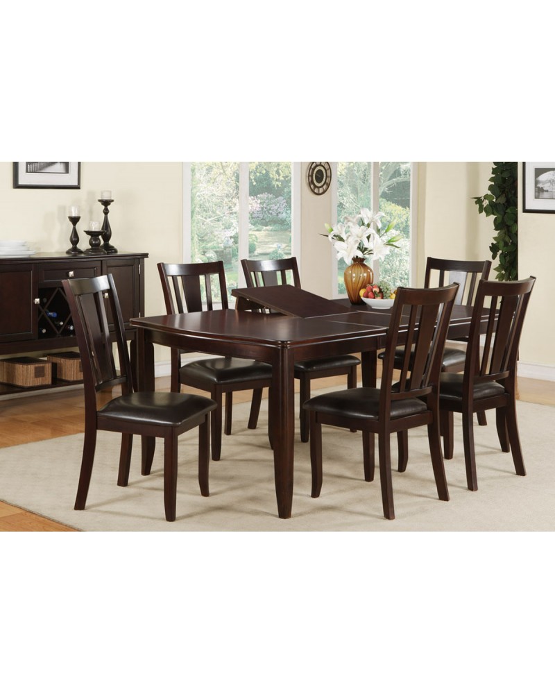 Dining Table Set with Hidden Leaf, Espresso Finish