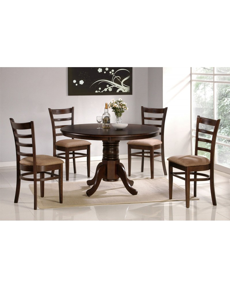 Dining Table with Round Top, Padded Wood Chairs