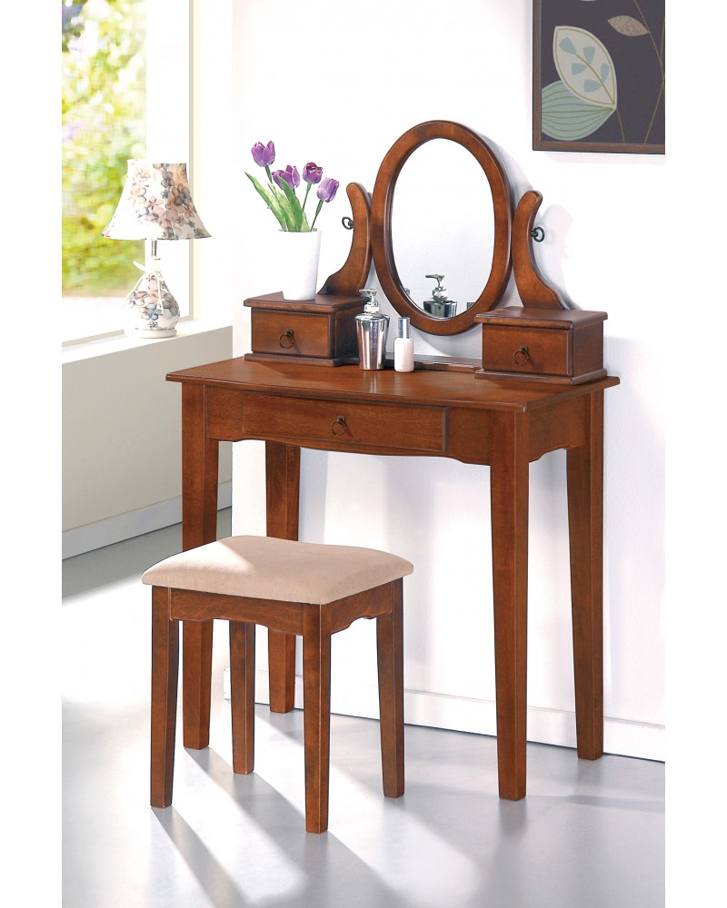 Vanity Set with Stool, Straight Legs, Multiple Finishes Available Walnut