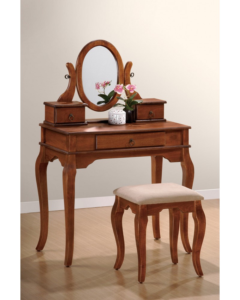 Vanity Set with Stool, Queen Anne Legs, Multiple Finishes Available Walnut