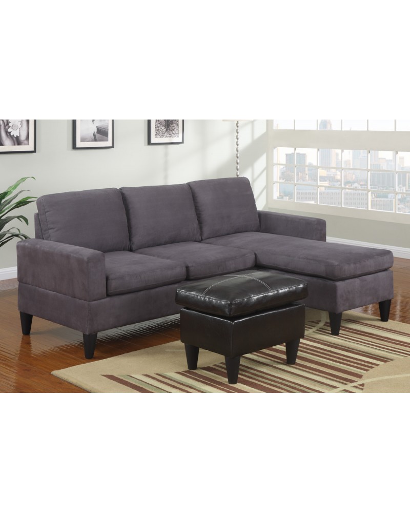 All-In-One Microfiber Sectional Sofa with Ottoman - Gray