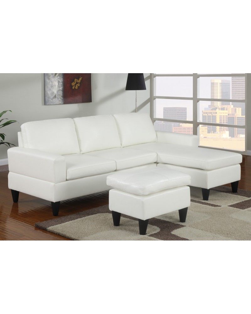 All-In-One Faux Leather Sectional Sofa with Ottoman - Cream