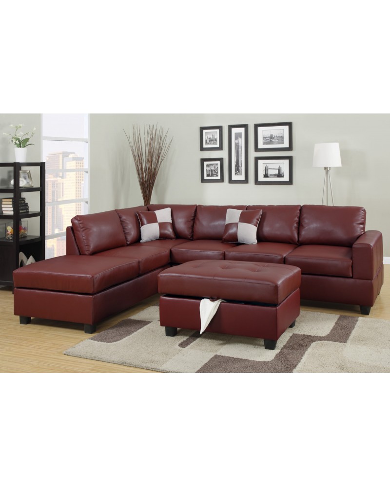 Burgundy Bonded Leather Sectional Sofa Set