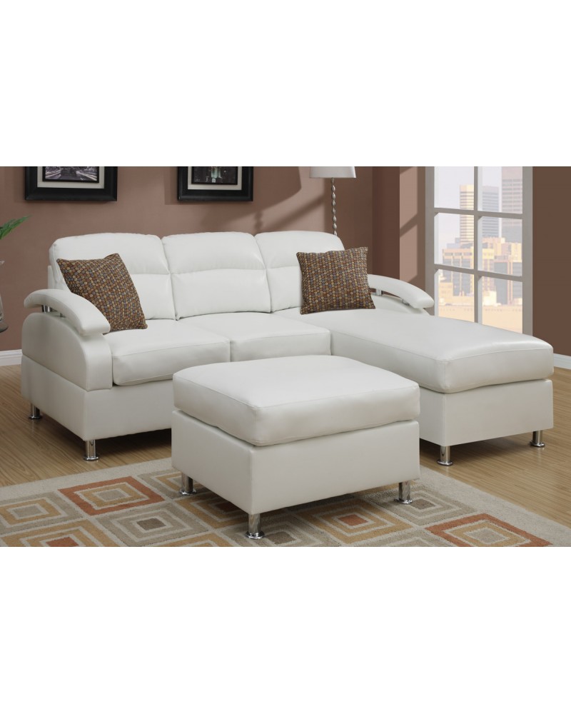 All-In-One Modern Bonded Leather Sectional Sofa with Ottoman - Cream