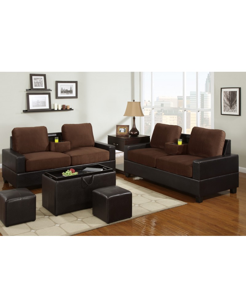 2 Tone Chocolate Loveseat and Sofa with Console
