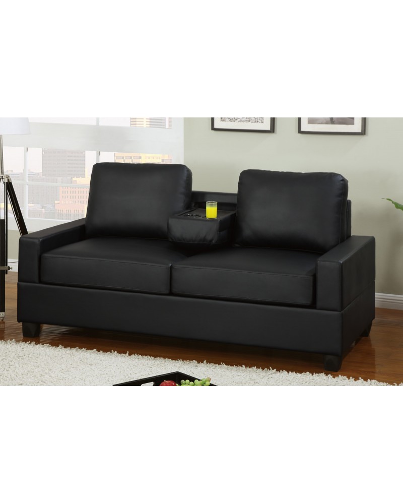 Black Leather Loveseat with Console