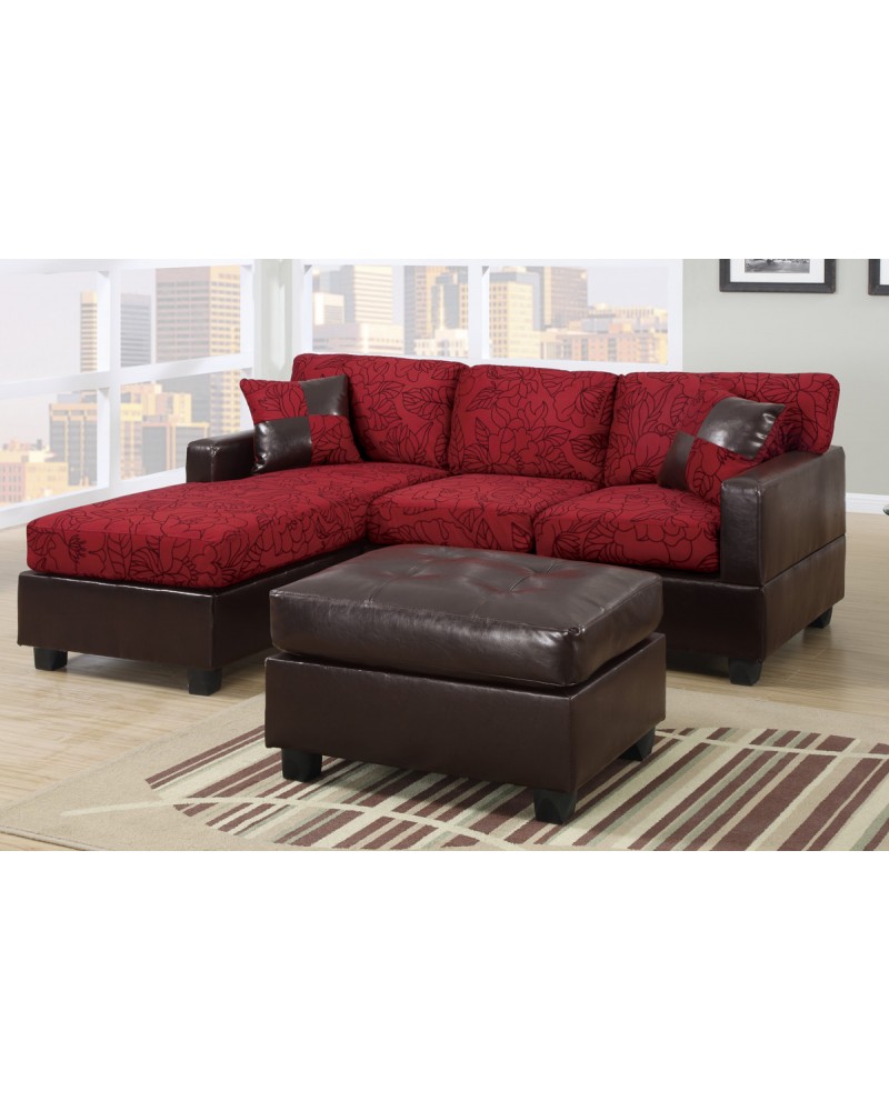 Copy of All-In-One Floral Print Sectional Sofa with Ottoman - Red