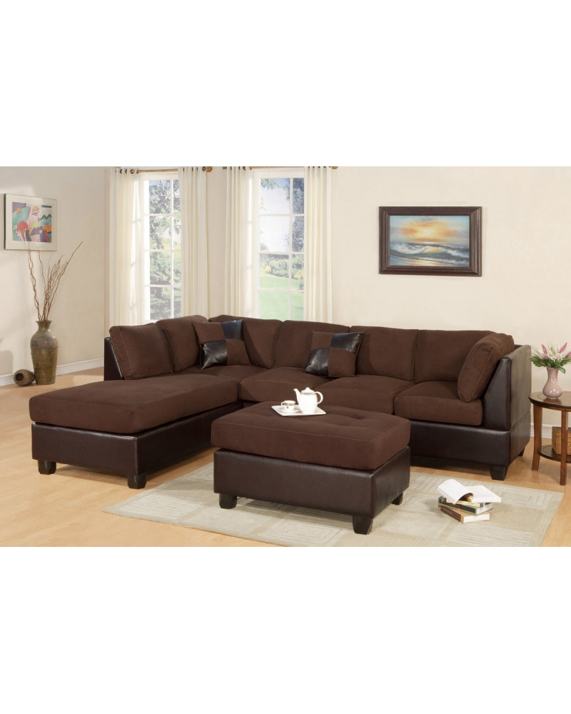 Copy of 3 Piece Sectional Sofa and Ottoman - Two Tone Microfiber, Chocolate
