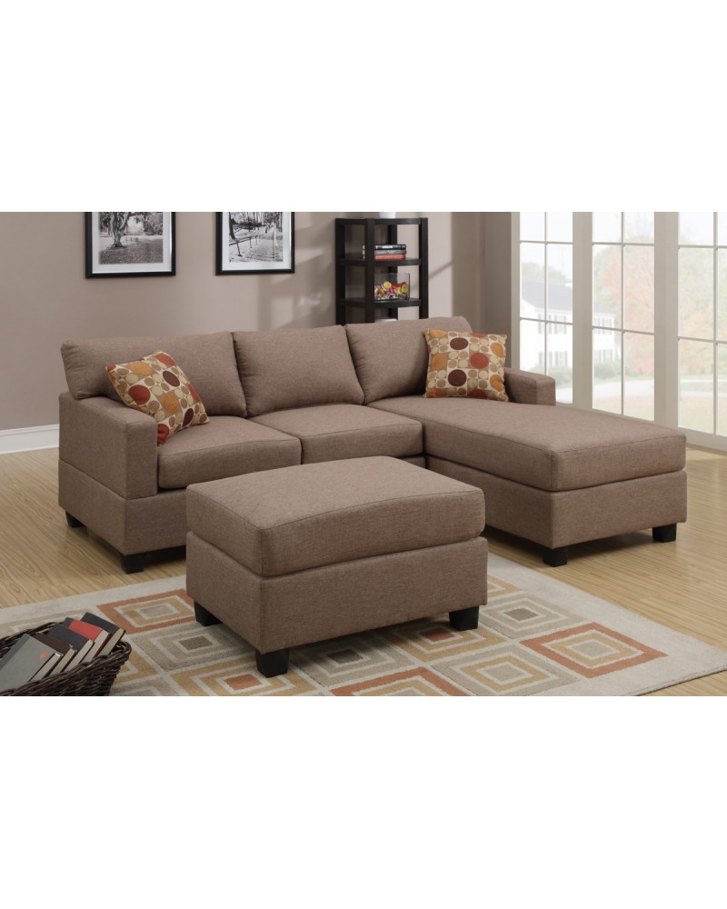 3 Pcs Reversible Brown Sectional Sofa by Poundex - F7495