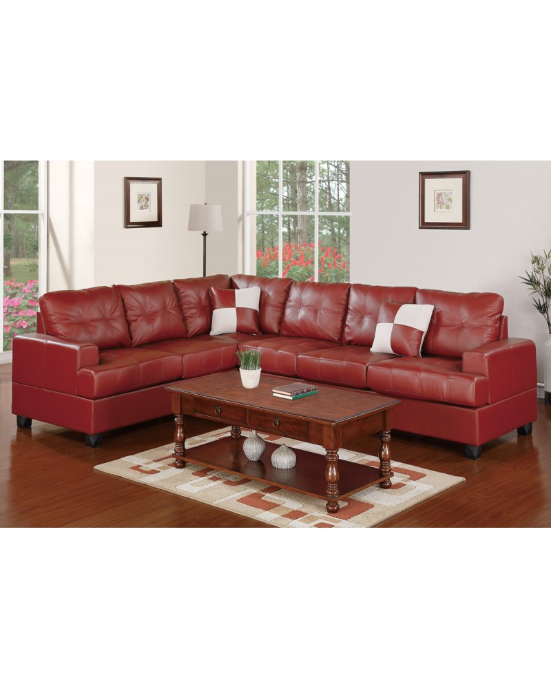 2 Pc Burgundy Faux Leather  Sectional Set  by Poundex - F7642