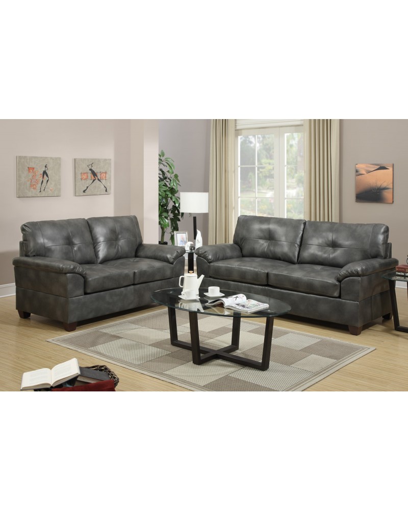 2 Piece ash grey bonded leather sectional set - F7583