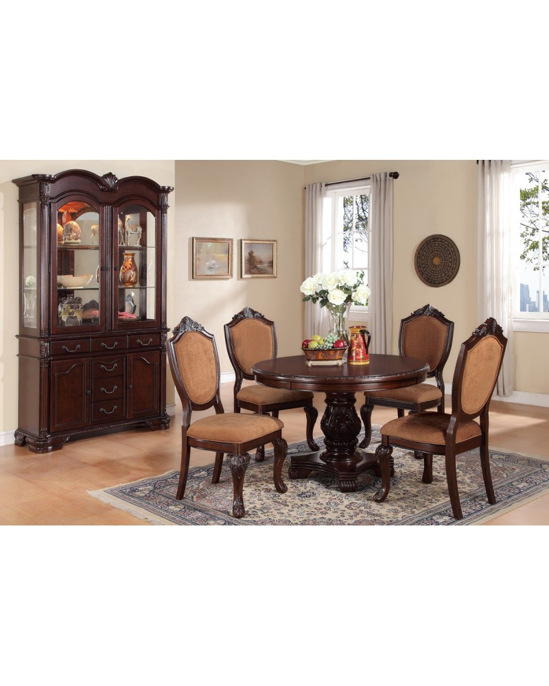 Carved Round Dining Table by Poundex- F2187