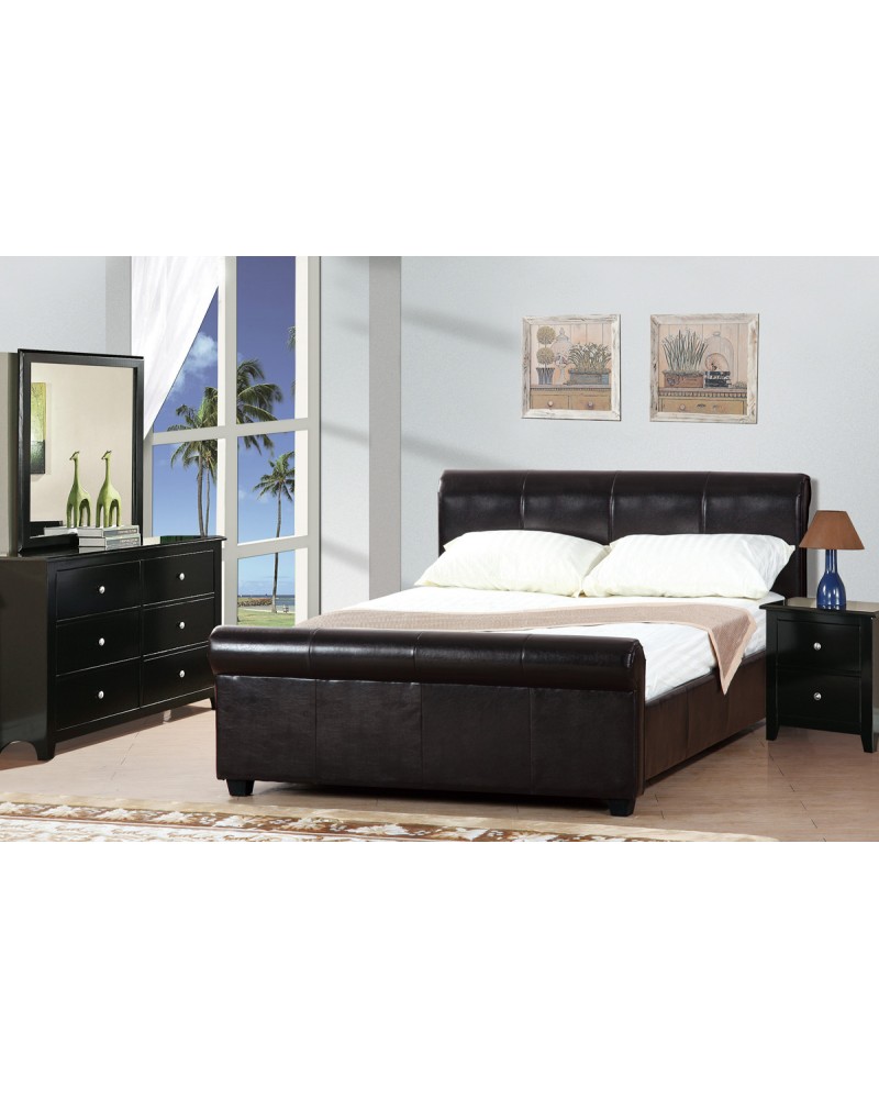 Espresso Faux Leather Queen Bed by Poundex -F9213