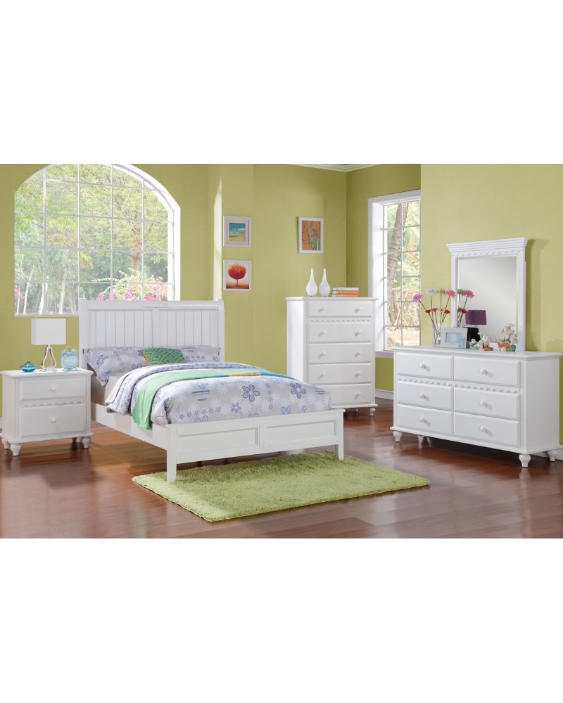 White Finish Interchangeable Headboard Twin Bed by Poundex -F9115T