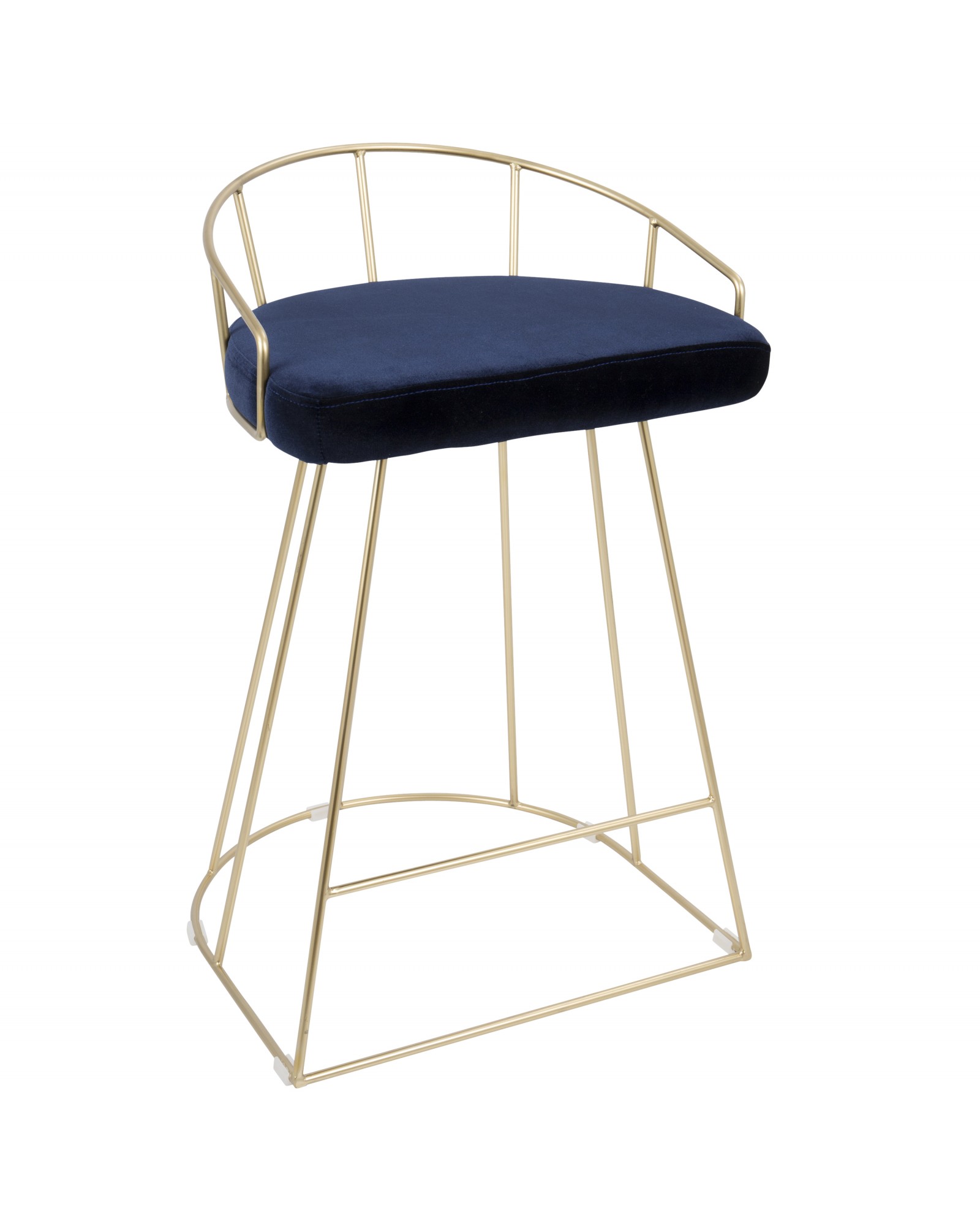 Canary Contemporary-Glam Counter Stool in Gold with Blue Velvet - Set of 2