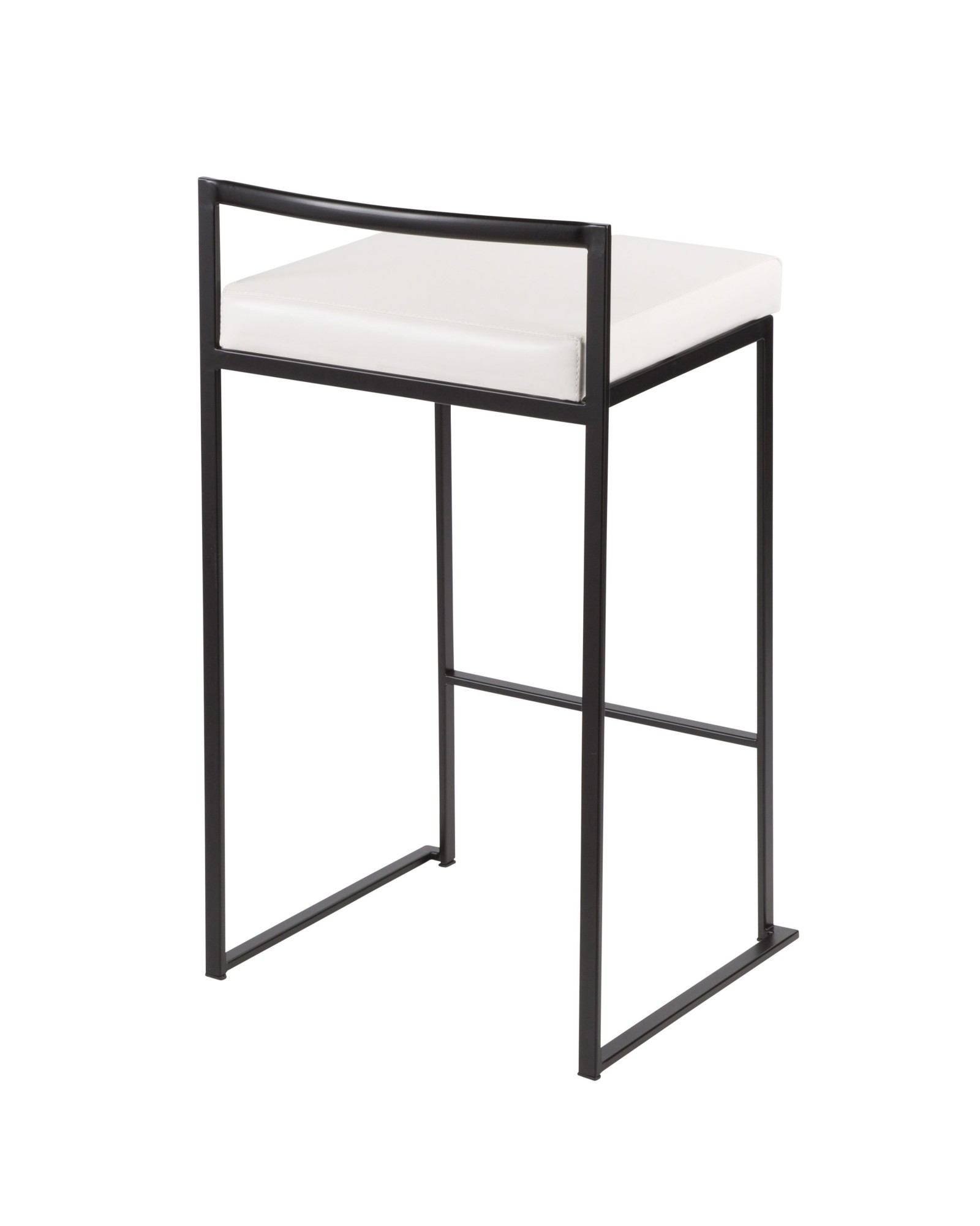 Fuji Contemporary Stackable Counter Stool in Black with White Faux Leather Cushion - Set of 2