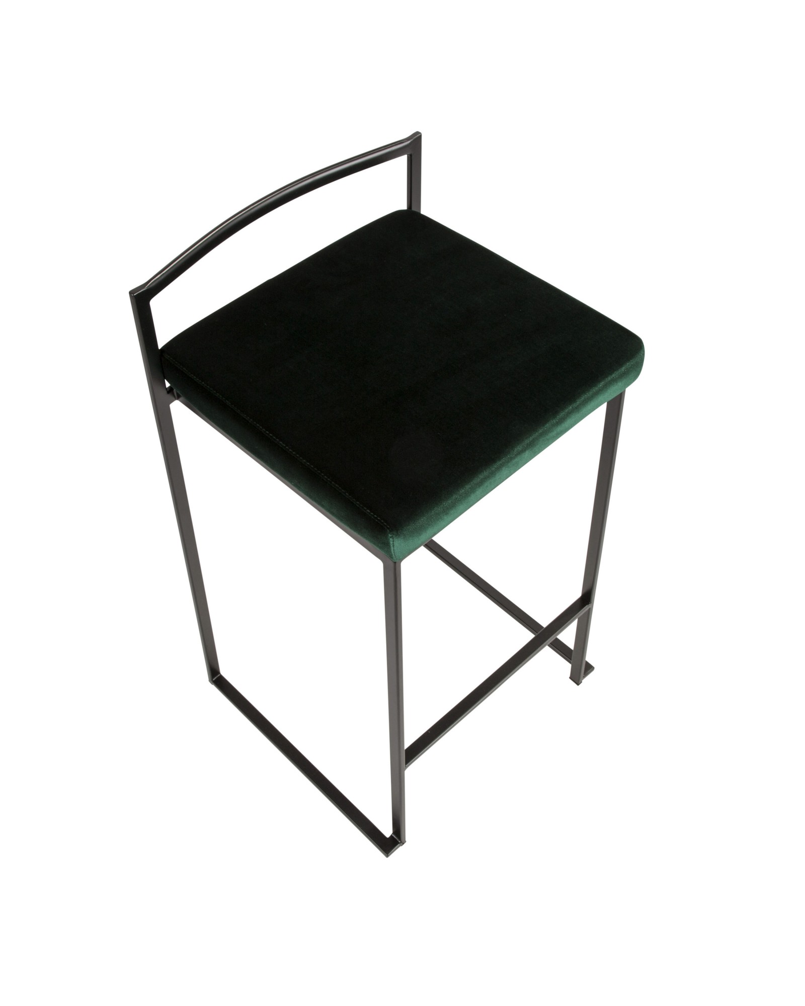 Fuji Contemporary Stackable Counter Stool in Black with Green Velvet Cushion - Set of 2