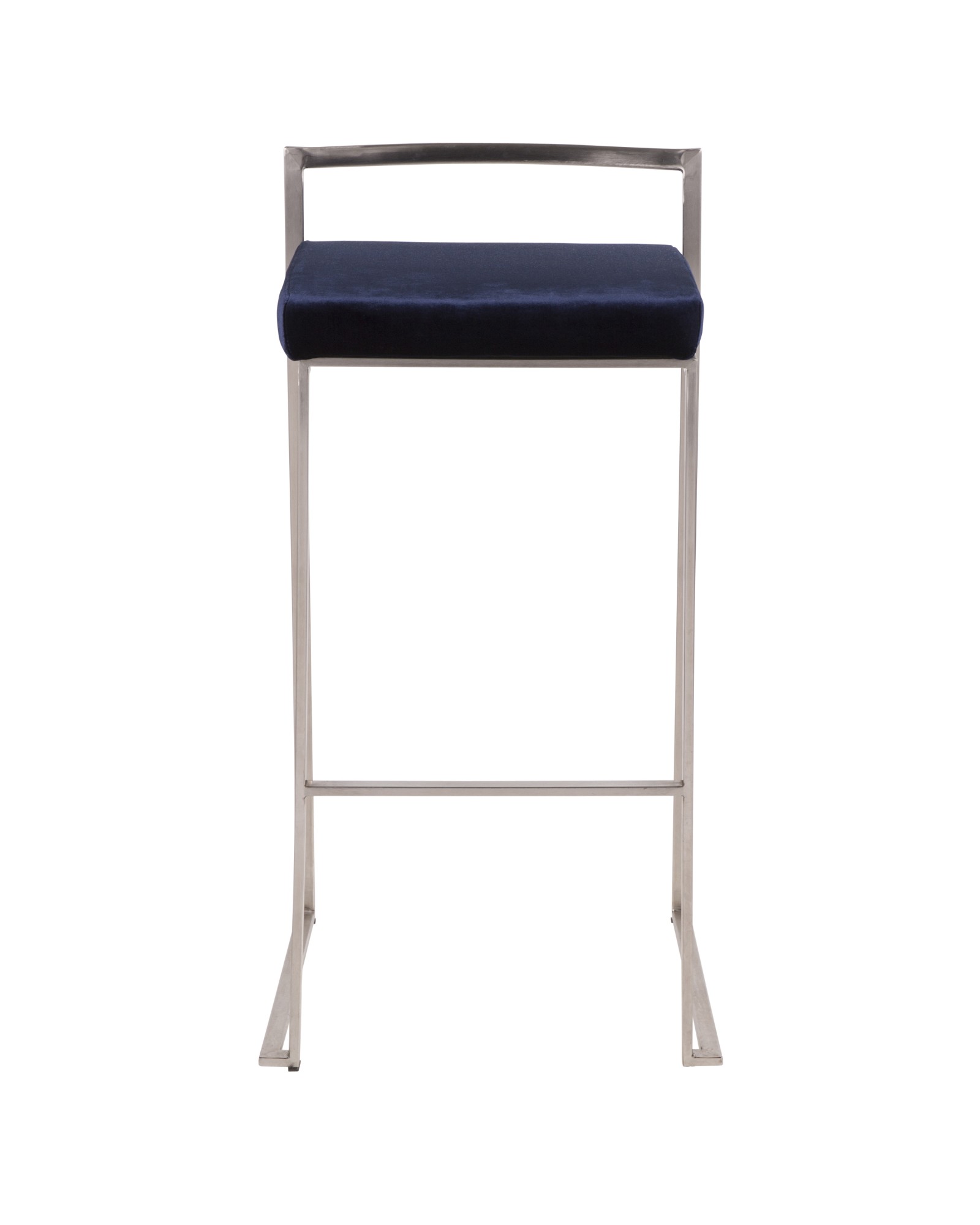 Fuji Contemporary Stackable Barstool in Stainless Steel with Blue Velvet Cushion - Set of 2