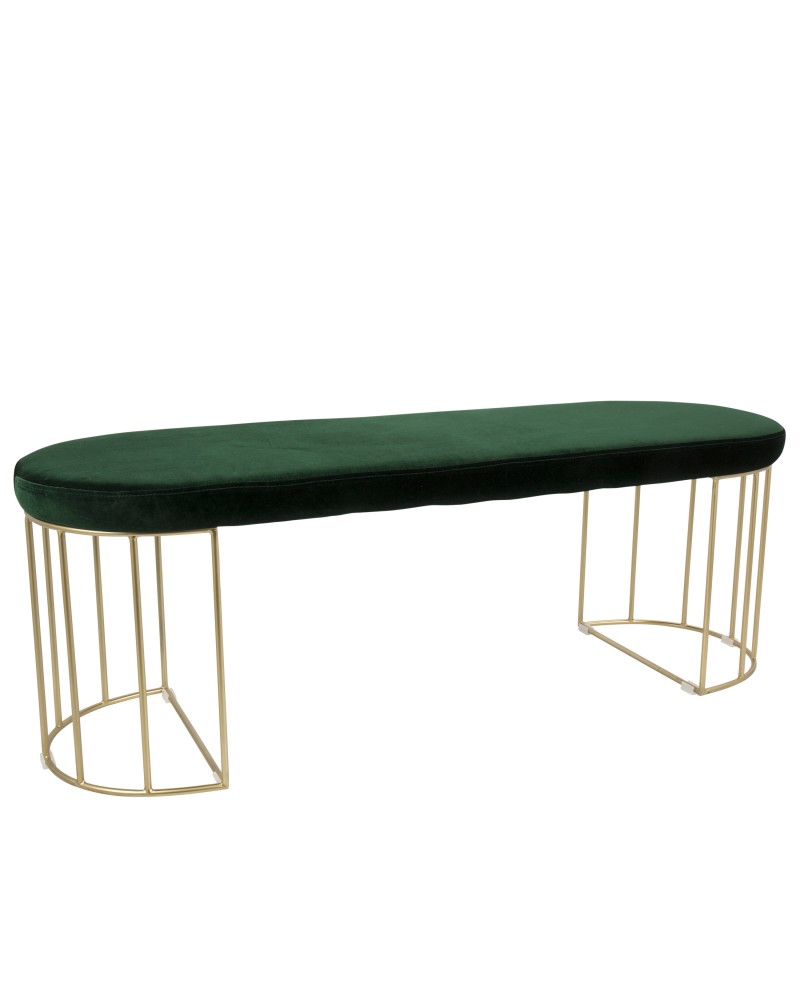 Canary Contemporary-Glam Dining/Entryway Bench in Gold and Green Velvet