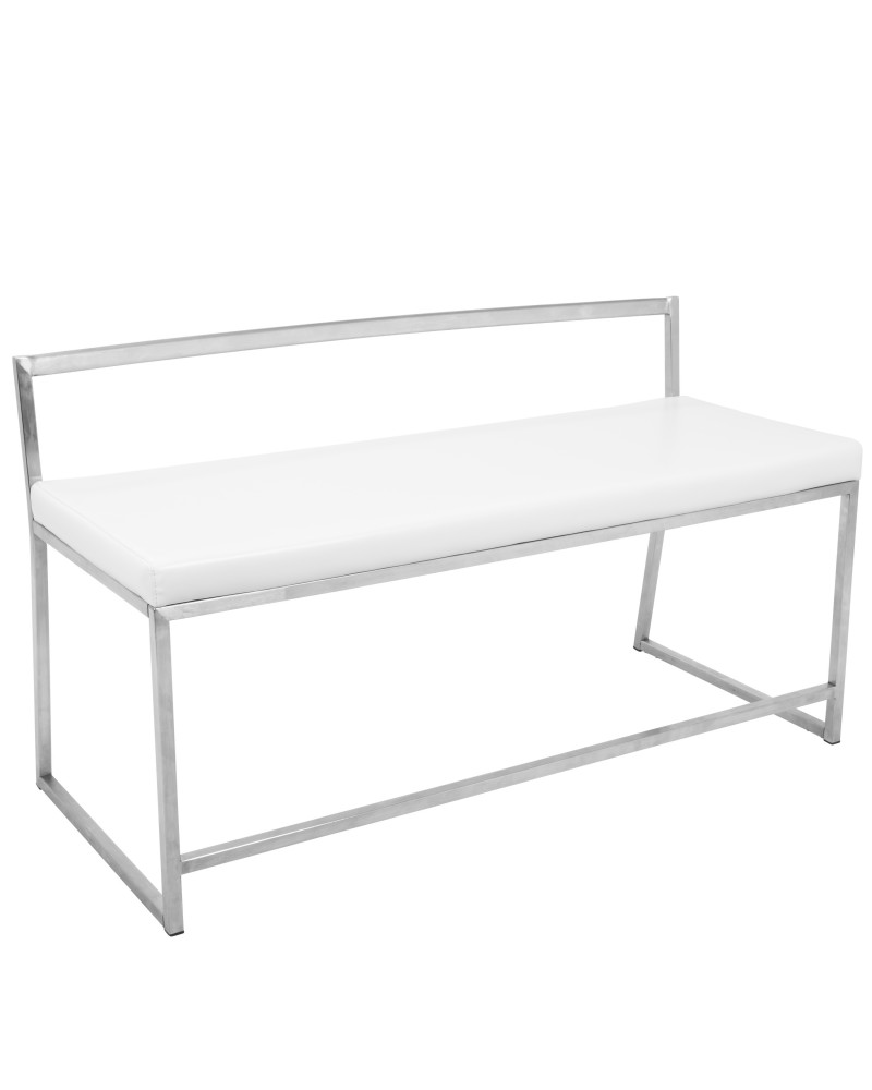 Fuji Contemporary Dining / Entryway Bench in White Faux Leather