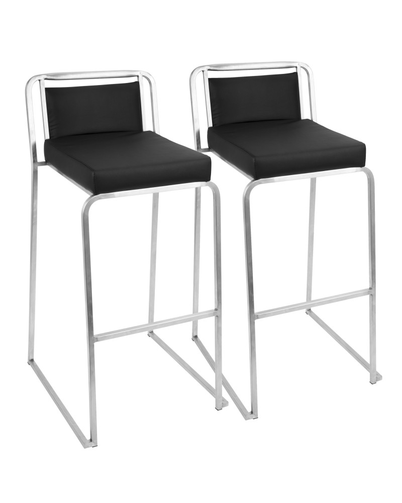 Cascade Contemporary Stackable Barstool in Black Faux Leather - Set of 2
