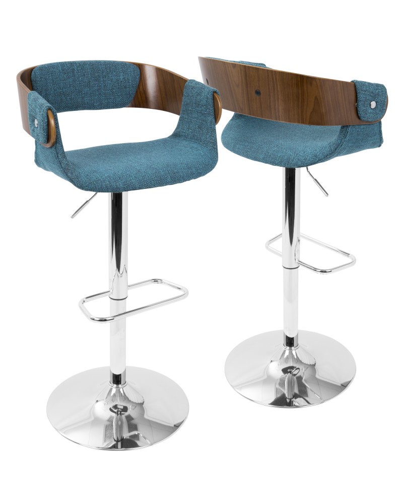 Envi Mid-Century Modern Adjustable Barstool in Walnut and Blue Teal