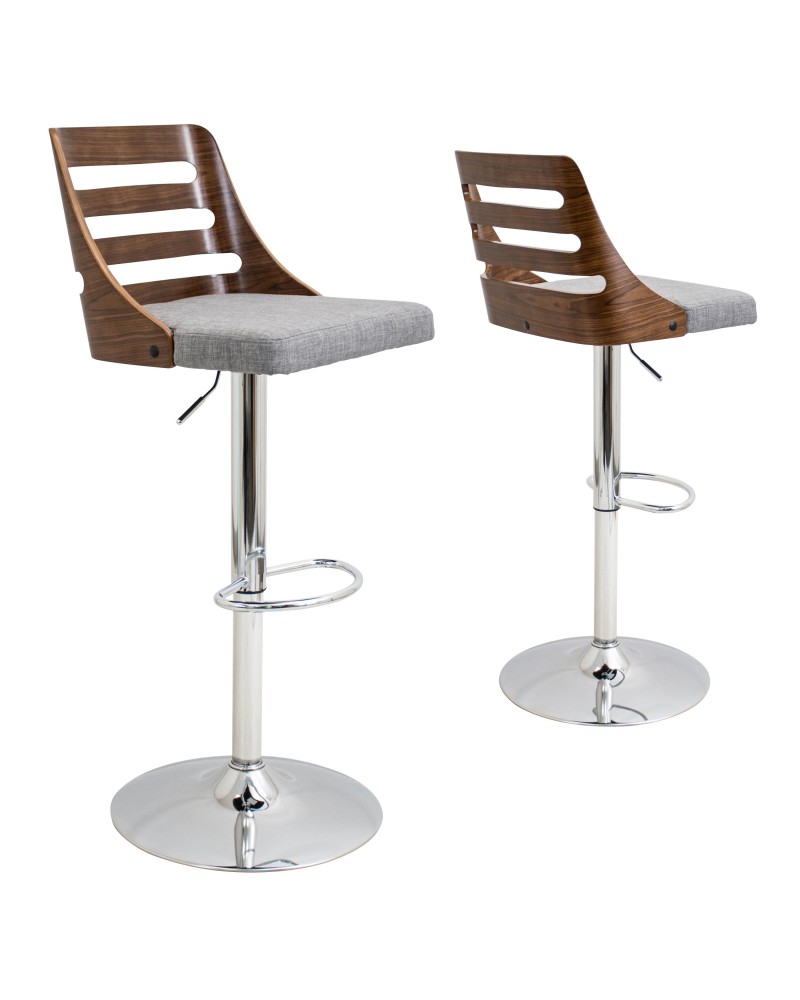 Trevi Mid-Century Modern Adjustable Barstool with Swivel in Walnut and Grey
