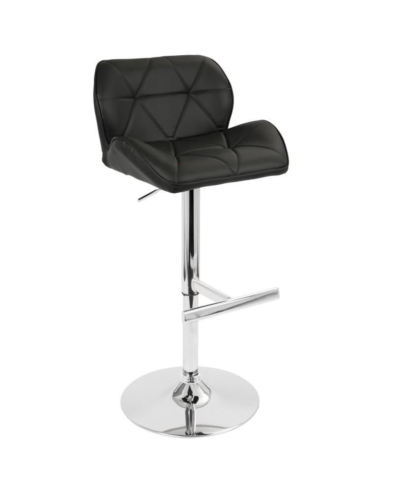 Jubilee Contemporary Adjustable Barstool with Swivel in Black Faux Leather