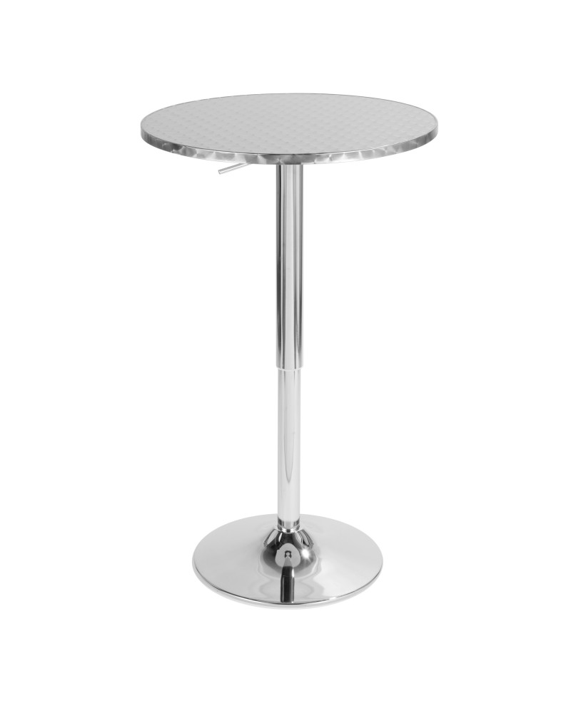 Bistro Contemporary Adjustable Round Bar Table in Silver