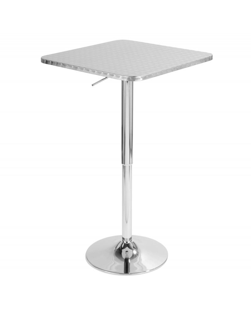 Bistro Contemporary Adjustable Square Bar Table in Silver