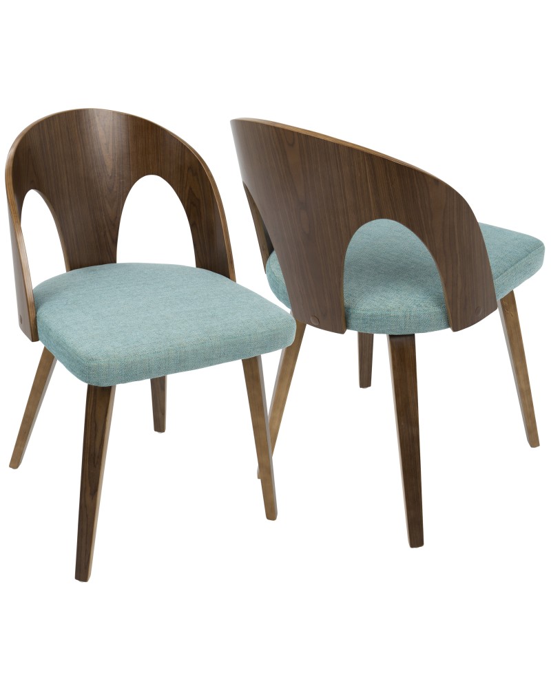 Ava Mid-Century Modern Dining/Accent Chair in Walnut and Teal Fabric