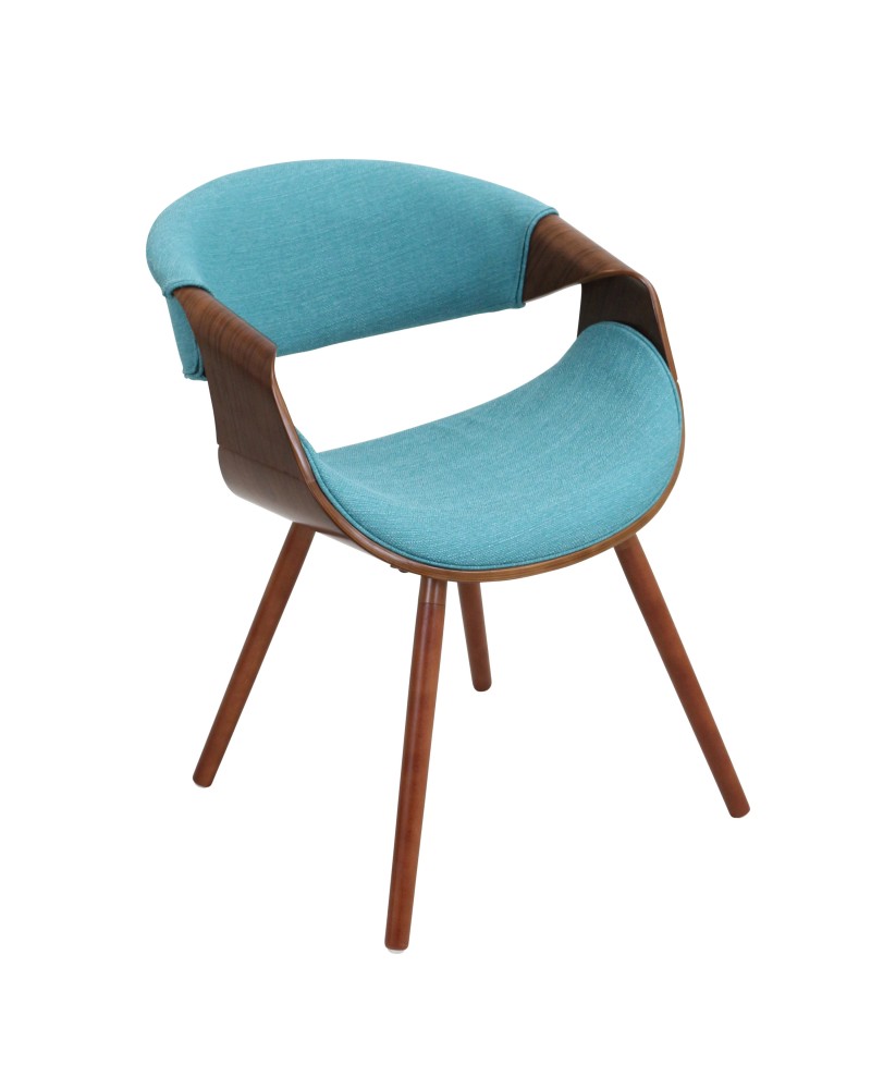 Curvo Mid-Century Modern Dining/Accent Chair in Walnut and Teal Fabric