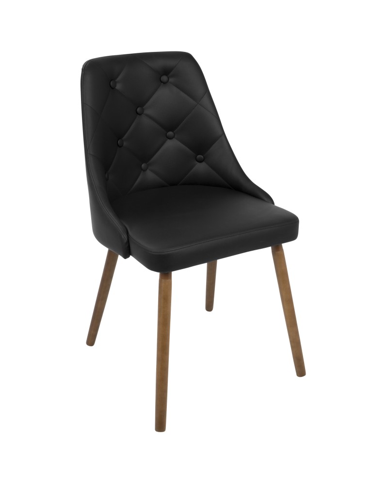 Giovanni Mid-Century Modern Dining/Accent Chair in Walnut and Black Quilted Faux Leather