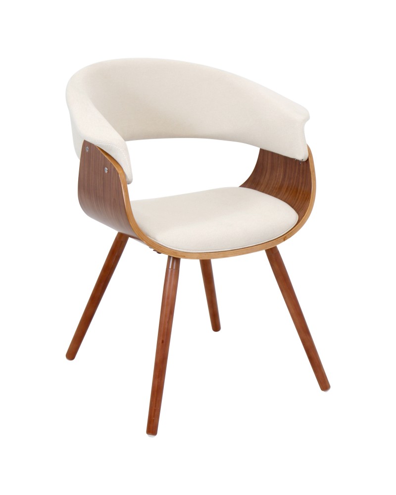 Vintage Mod Mid-Century Modern Chair in Walnut and Cream Fabric