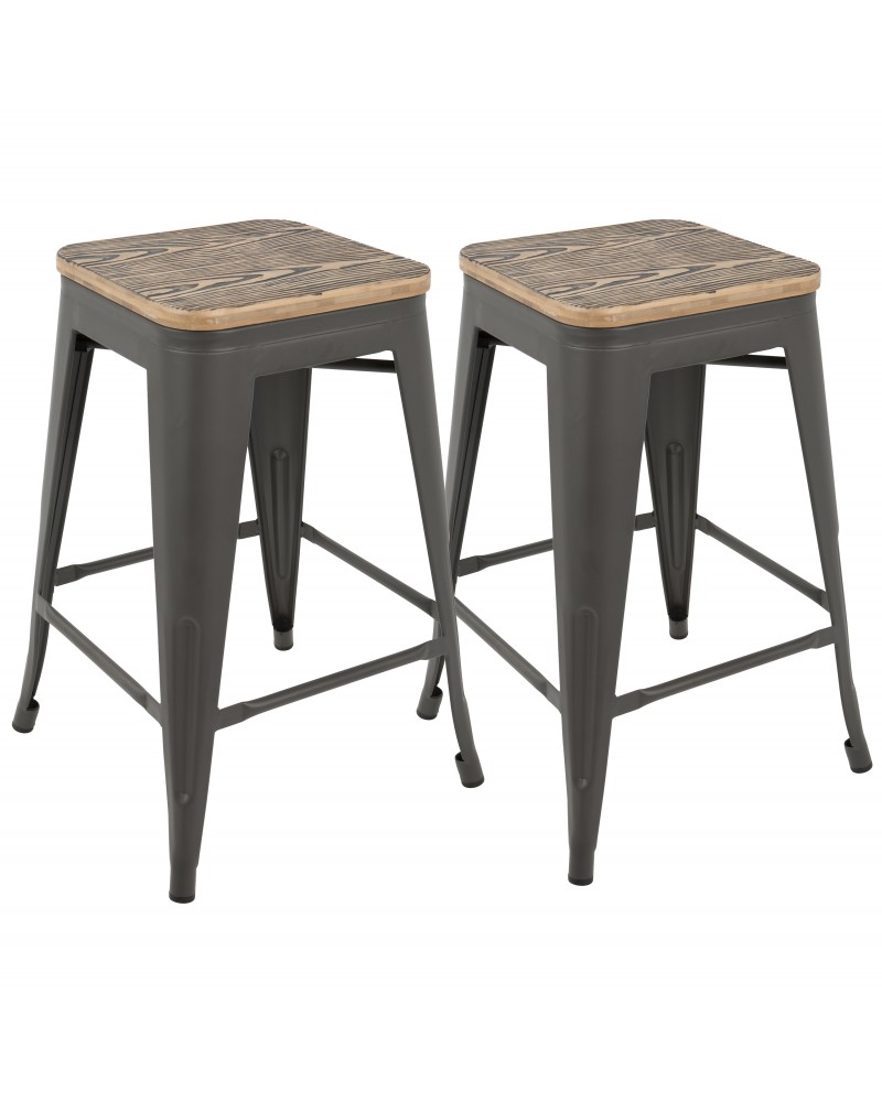 Oregon Industrial Stackable Counter Stool in Grey and Brown - Set of 2