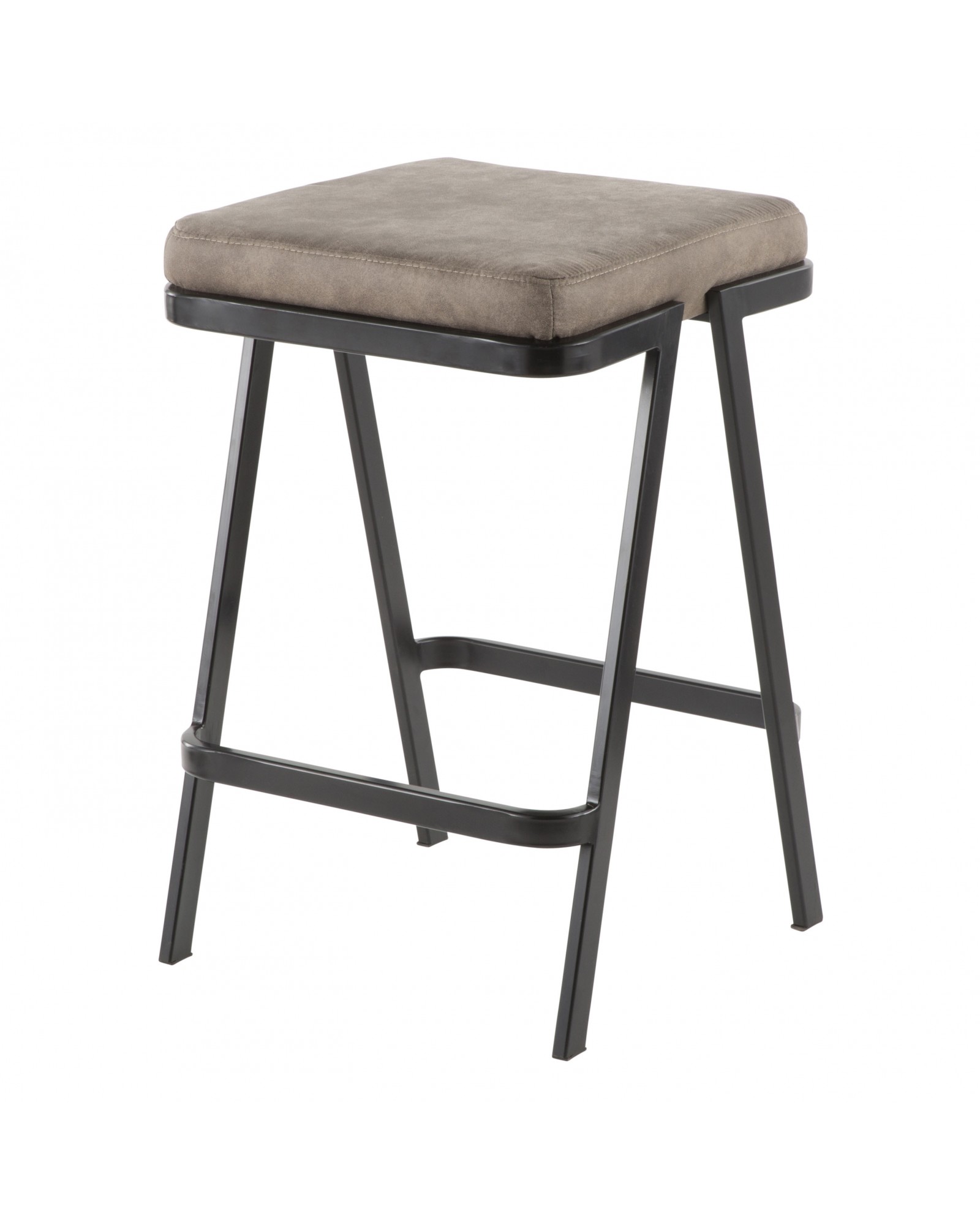 Seven Industrial Counter Stool in Black Metal and Grey Cowboy Fabric