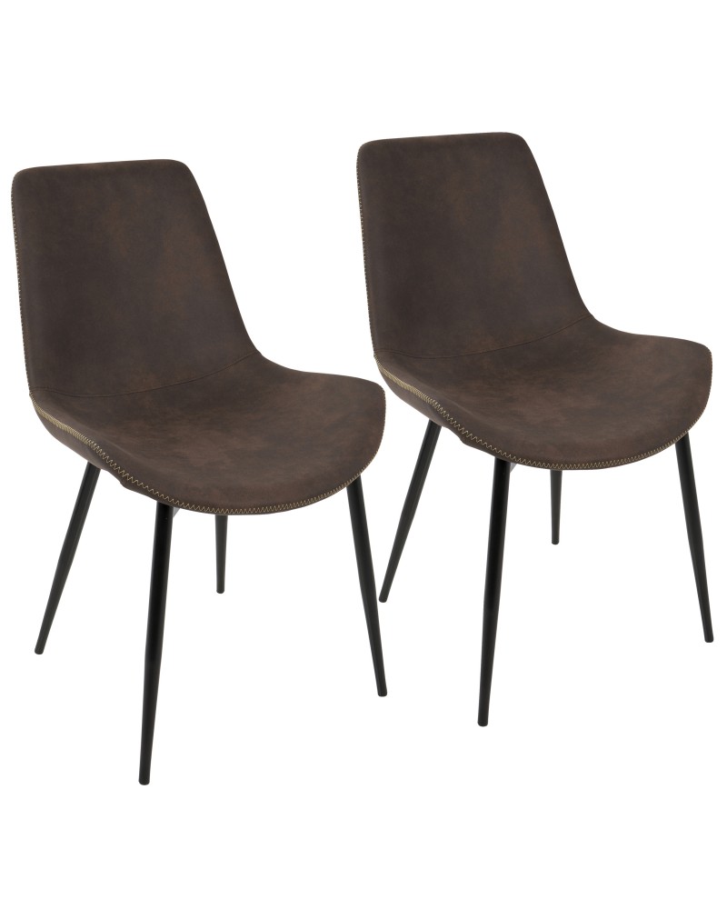 Duke Industrial Dining Chair in Black and Espresso Fabric - Set of 2