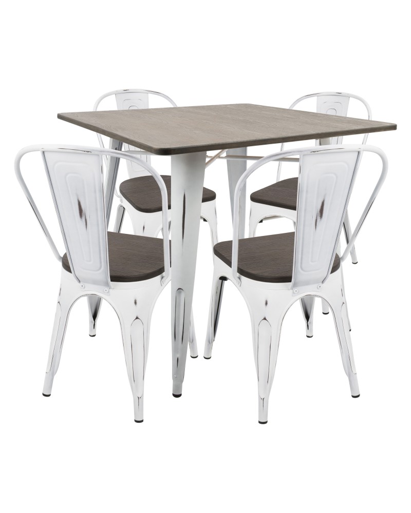 Oregon 5-Piece Industrial-Farmhouse Dining Set in Vintage White and Espresso