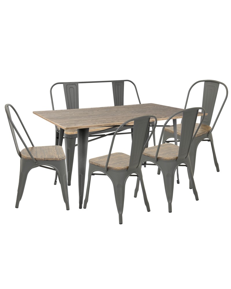 Oregon 6-Piece Industrial-Farmhouse Dining Set in Grey and Brown