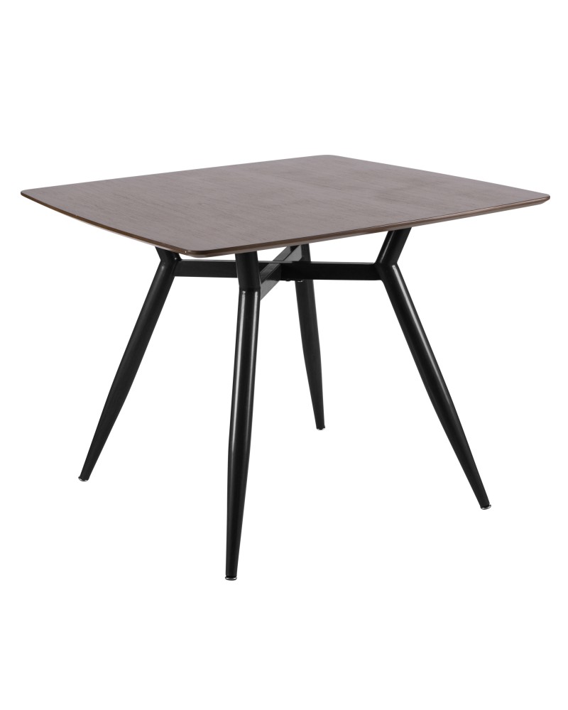 Clara Mid-Century Modern Square Dining Table with Black Metal Legs and Walnut Wood Top