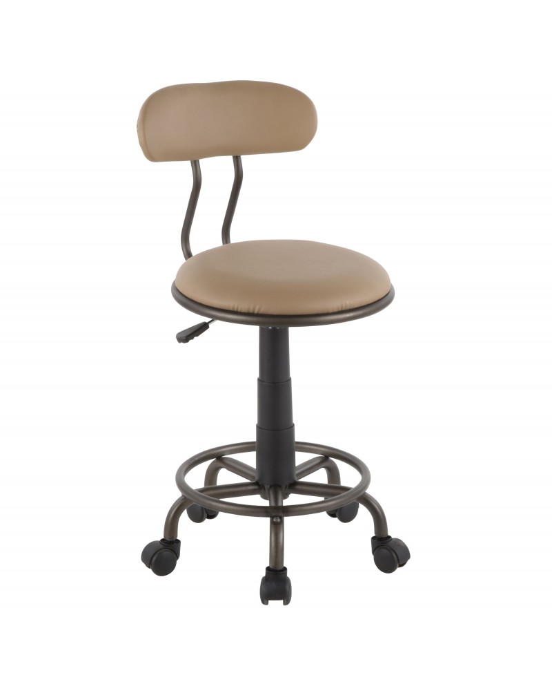Swift Industrial Task Chair in Antique Metal and Camel Faux Leather