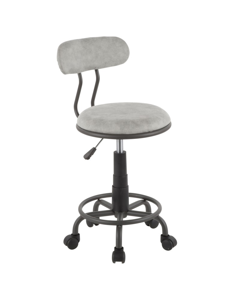Swift Industrial Task Chair in Grey Metal and Light Grey Faux Leather